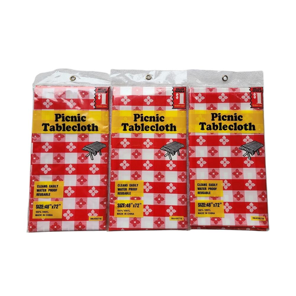 New Vintage Vinyl Re-Usable Table Cloth Table Cover 48" x 72" Checkered Lot of 3